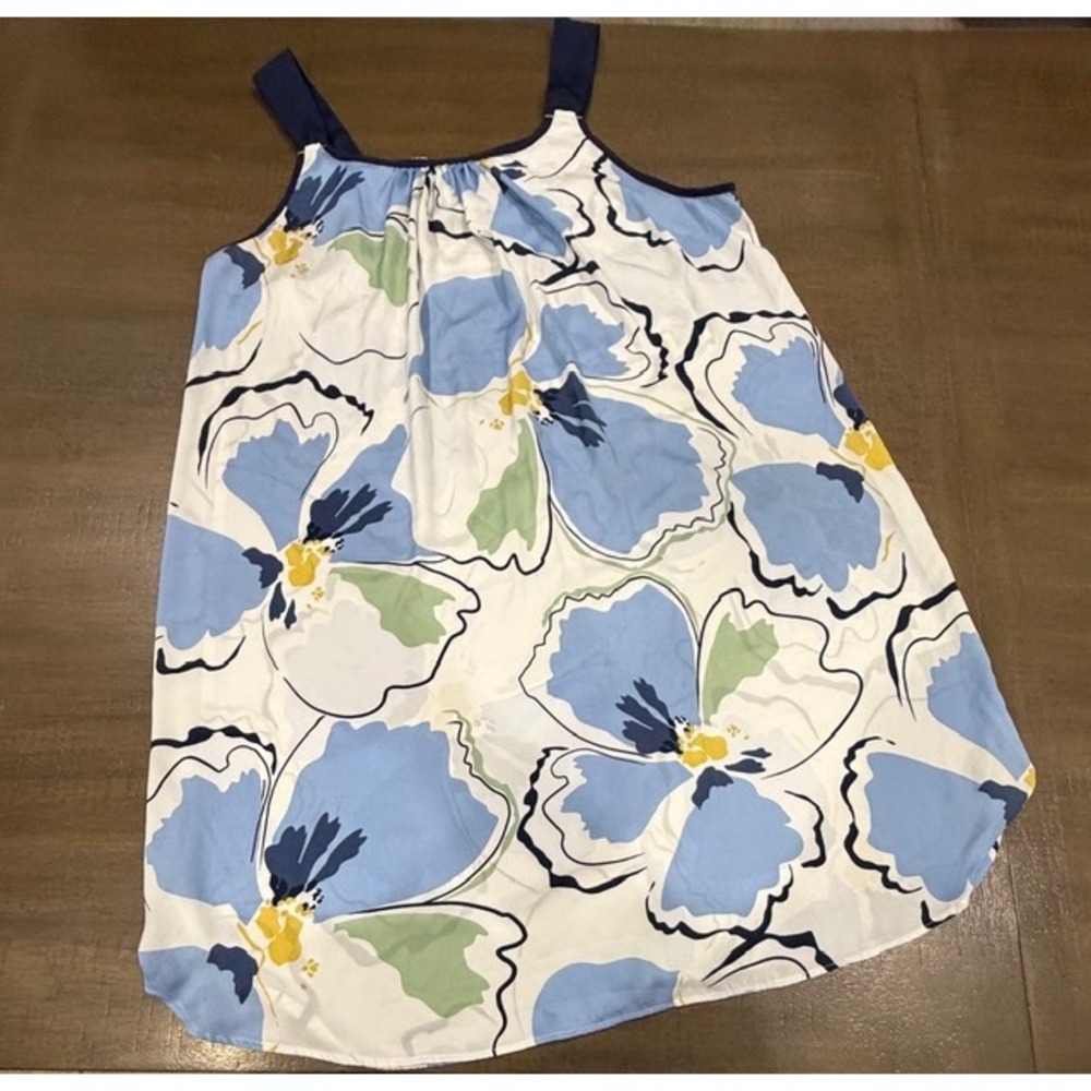 Ellen Tracy Womens XL Floral Print Tank Breezy Mini Dress Blue White